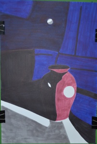drawing in the style of in the chair that I would patrick caulfield